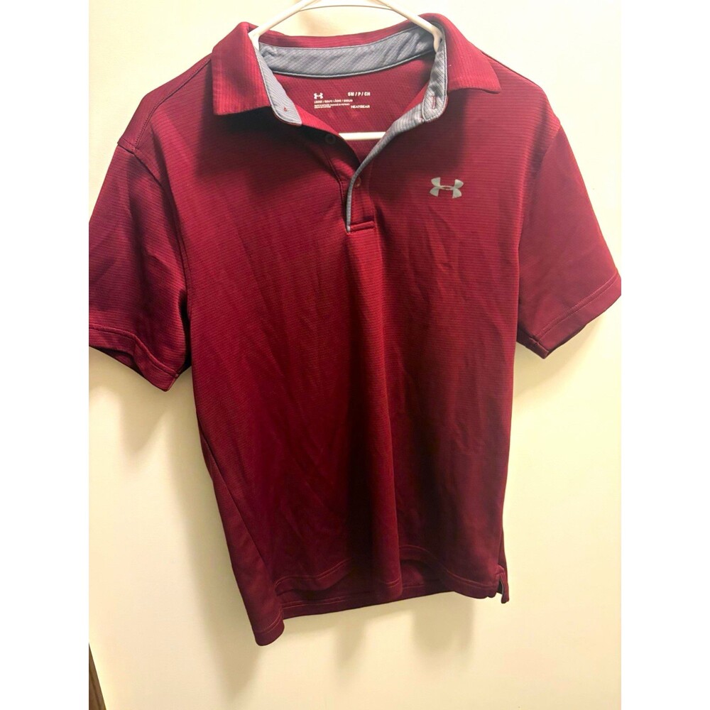Under Armour HeatGear Men's Solid Burgundy Polo Shirt Short Sleeve Loose Fit S